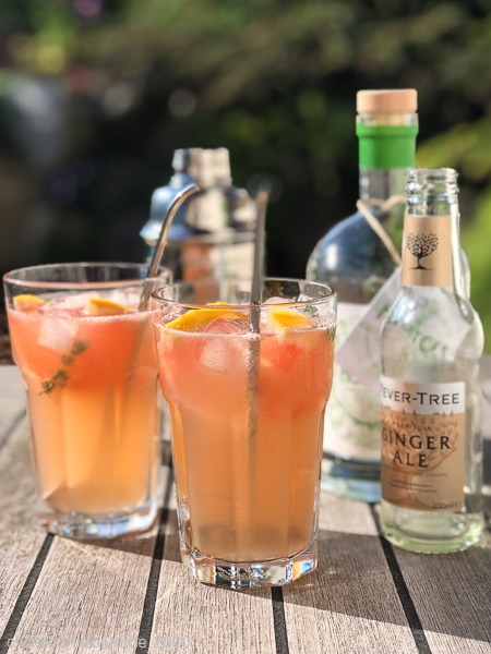 Rhabarber-Grapefruit-Cocktail mit Thymian und Ginger Ale