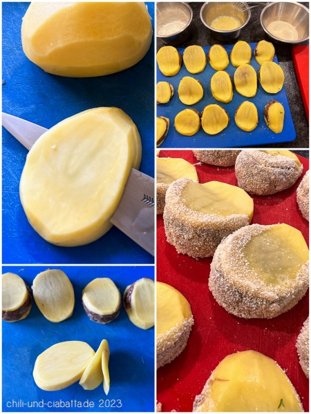 Kartoffeln schneiden und gefüllt